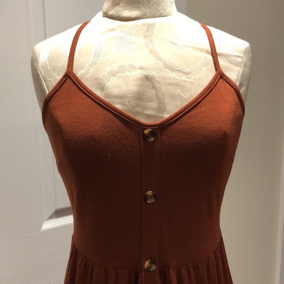 1. Alice & Elmer | NWT V-Neck Sundress with Buttons (Burnt Orange/Rust) - Picture 3 of 10